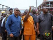 Prez. Mahama visits Adum fire scene to sympathize with victims.