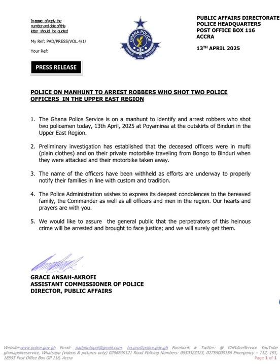 Upper East region police murders; Police statement